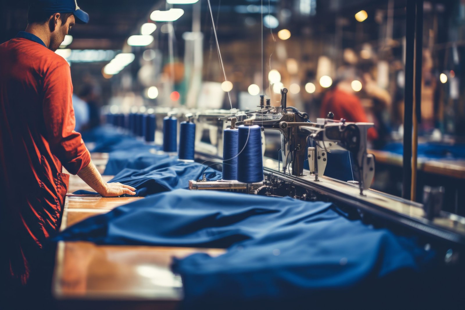 Textile cloth factory workers fight for better wages, labor law compliance blurred image